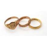 An 18ct gold wedding ring hallmarked Birmingham 1864 weight 3.4gms, size O1/2, together with a 9ct