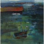 CIARA LEWIS (IRISH CONTEMPORARY)  BOATS IN THE SEA Oil on paper, signed lower right, 17 x 17cm,