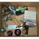 A box of miscellaneous including weights, bloo419ter, rules etc Condition Report:Available upon