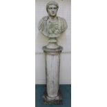 A contemporary stoneware bust of a Roman emperor possibly Nero on a contemporary stoneware fluted