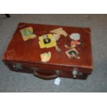 Two vintage leather suitcases, 60cm wide and smaller (2) Condition Report:Available upon request