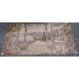 A contemporary hanging wall tapestry depicting a continental garden, 132cm high x 261cm wide
