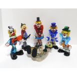 Five colourful Murano glass clowns and a dish (6) Condition Report:Available upon request