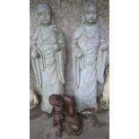 A pair of large stoneware statues of the Buddha, 191cm and another plastic statue of the buddha (
