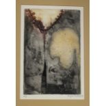 AGNES MITCHELL (SCOTTISH CONTEMPORARY)  ABSTRACT FORM  Etching with colour, signed lower right,