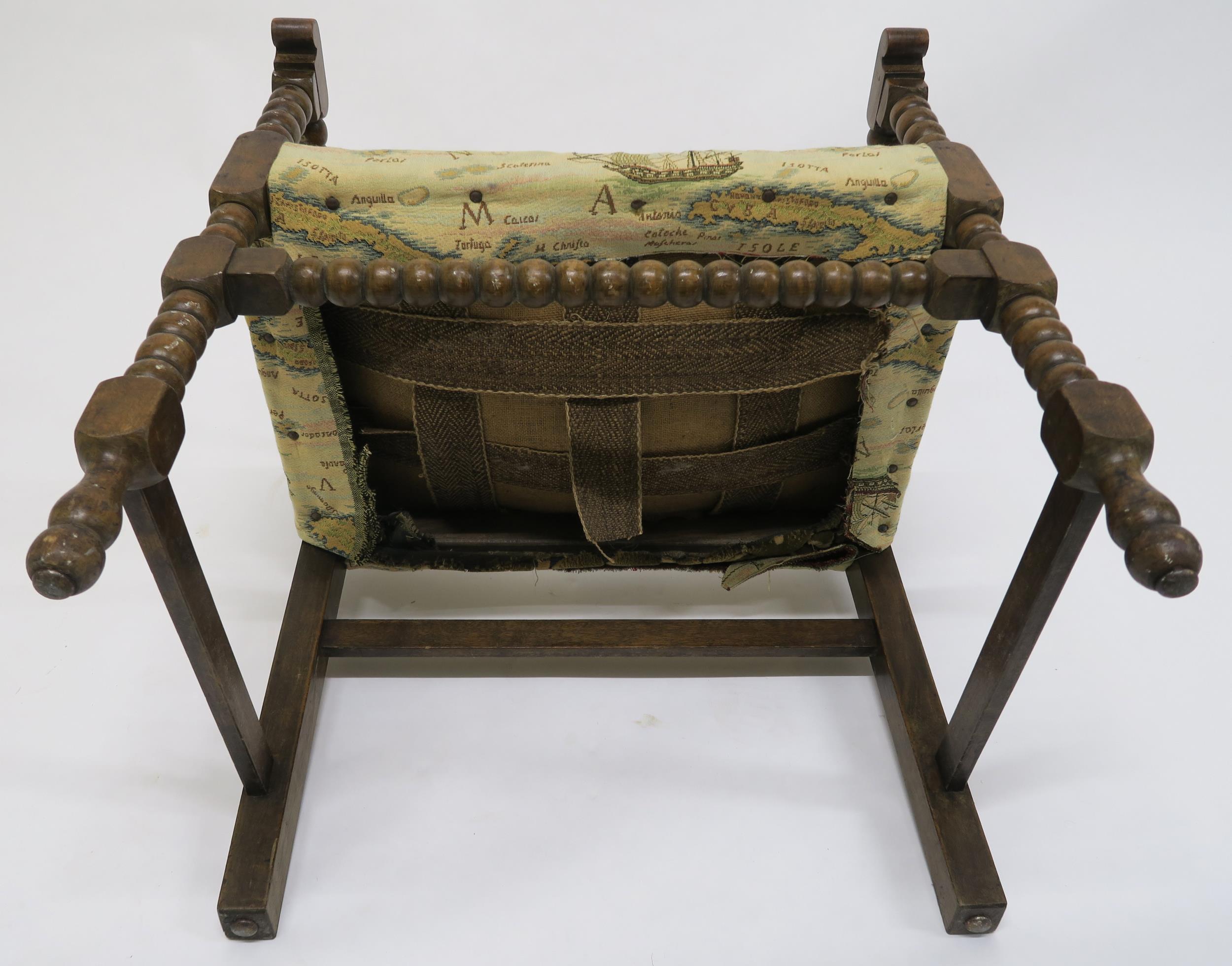 A Victorian beech framed bobbin turned armchair with tapestry upholstery Condition Report: - Image 3 of 3