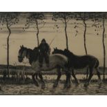 J AUSTIN BROWN Shire horses, woodcut, 44 x 55cm Condition Report:Available upon request