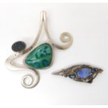 A silver brooch set with opal and tourmalines, signed MSW verso, together with a large silver