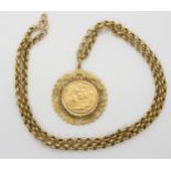 A 1980 gold full sovereign in a 9ct pendant mount, weight of the pendant only approx 12gms, the