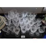 A selection of cut crystal drinking glasses including Stuart wine glasses, Edinburgh Thistle pattern