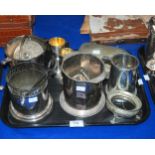 A tray lot of EPNS including bottle stands, tankard, ice pale etc Condition Report:Available upon