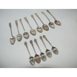 Five silver tea spoons, Glasgow, 1835, three other Scottish tea spoons and five silver tea spoons,