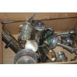 A box of EPNS including bottle stand, sugar caster etc  Condition Report:Available upon request