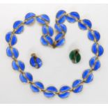 A silver gilt David Andersen, blue twin leaf necklace, together with two odd matching pattern