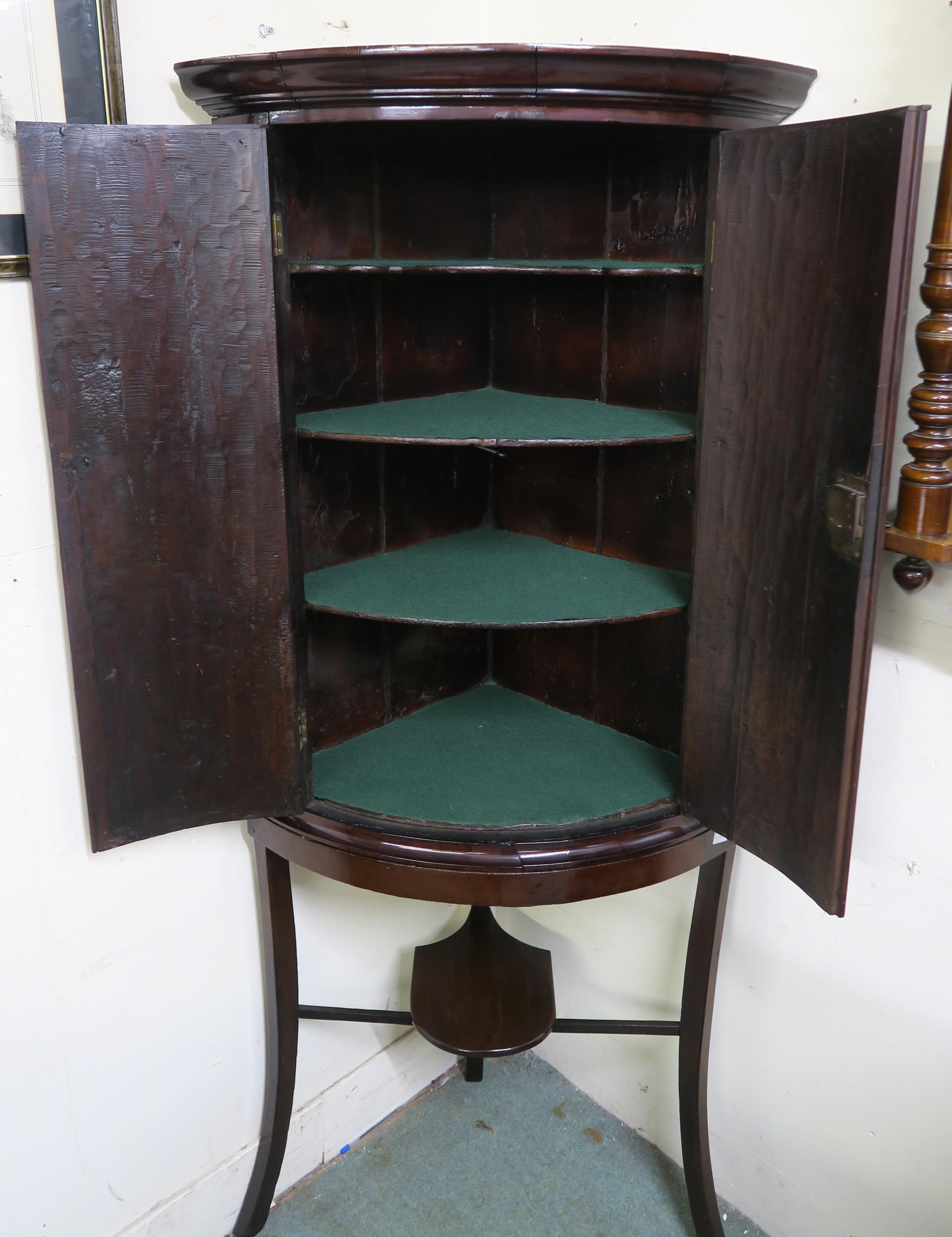 A Victorian stained oak dome front two door corner cabinet on stand, 179cm high x 80cm wide x 55cm - Bild 5 aus 5