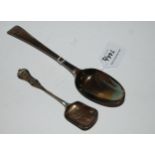 An early silver spoon with indistinct marks and a Glasgow caddy spoon, 80grams (2) Condition