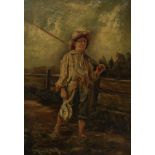 J MACKASH WELSH Boy with fishing pole and catch, signed, oil on canvas, 50 x 34cm  Condition