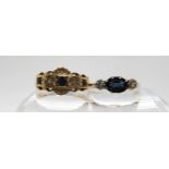 A 9ct blue gem and diamond accent ring, size T1/2, together with a sapphire and diamond Victorian