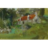 TOM H SHANKS RSW, RGI, PAI Holiday cottage, Inverasdale, signed, gouache, 37 x 56cm Condition