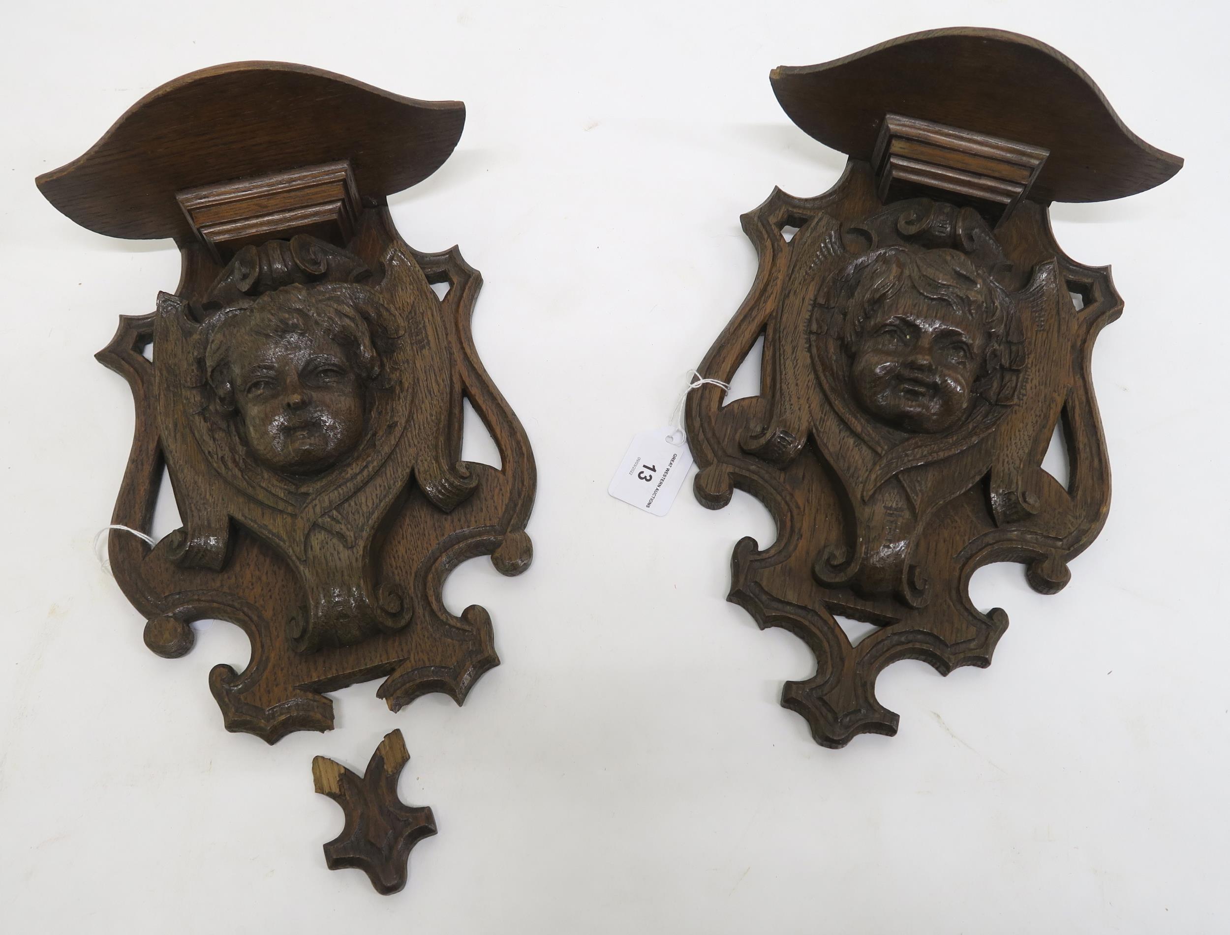 A pair of Victorian carved oak wall plinths (2) Condition Report:Available upon request