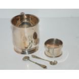 A silver christening mug, 1926, 9cm high, silver napkin ring, 110grams Condition Report:Available