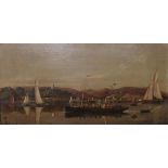 SIGNED S H FYFE Yacht club on The Holy Loch, signed, oil on canvas, laid down, 25 x 49cm Condition