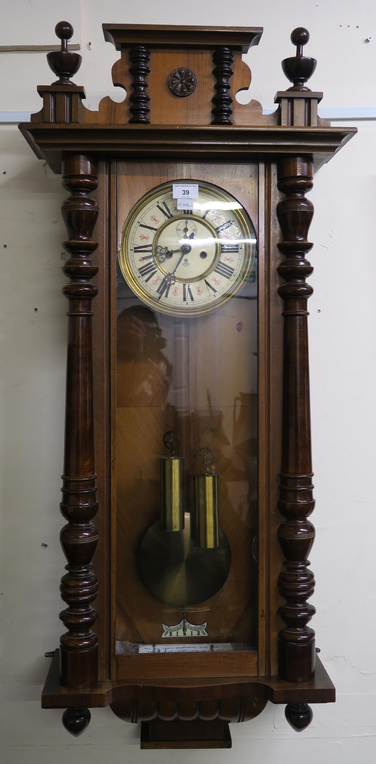 An early 20th century "Vienna Regulator" Gustav Becker wall clock, 108cm high  Condition Report: