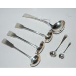 Two silver sauce ladles, Edinburgh 1832 by Andrew Wilkie, another silver example by Peter Lambert,