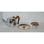 A box of EPNS including Picquot ware tea pot, swan dish, scallop dish etc Condition Report:Available