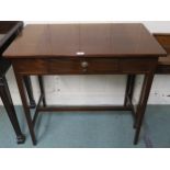 A 20th century mahogany single drawer hall table on stretched supports, 86cm high x 92cm wide x 51cm