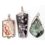 Three American designer pendants set with interesting and decorative minerals, one signed (please