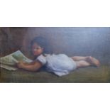S E WHITEHOUSE Child reading a book, signed, oil on canvas, 34 x 64cm Condition Report:Available
