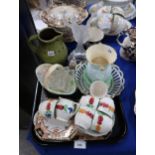 A Phoenix ware sandwich set, a green glazed studio pottery jug etc Condition Report:Available upon