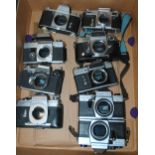 Nine various camera bodies including Praktica etc  Condition Report:Available upon request