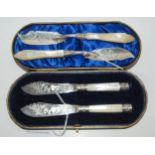 A cased set of silver and mother of pearl fish knives, Sheffield 1906, and a pair of butter