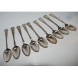 Nine silver dessert spoons, Edinburgh, 1850s by John Wilkie, with engraved initials, 360grams