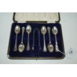 A cased set of six silver teaspoons with tongs, Sheffield 1919, 73grams Condition Report:Available