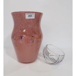 A Vasart pink glass vase with swirling decoration and a Caithness glass bowl Condition Report: