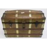 A Victorian wood and brass bound dome top steamer trunk, 60cm high x 83cm wide x 49cm deep Condition