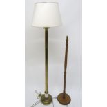 A 20th century brass Corinthian column style standard lamp, 157cm high and another mahogany standard