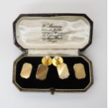 A pair of 9ct gold cufflinks and a pair of faux pearl shirt studs, weight 6.2gms Condition Report: