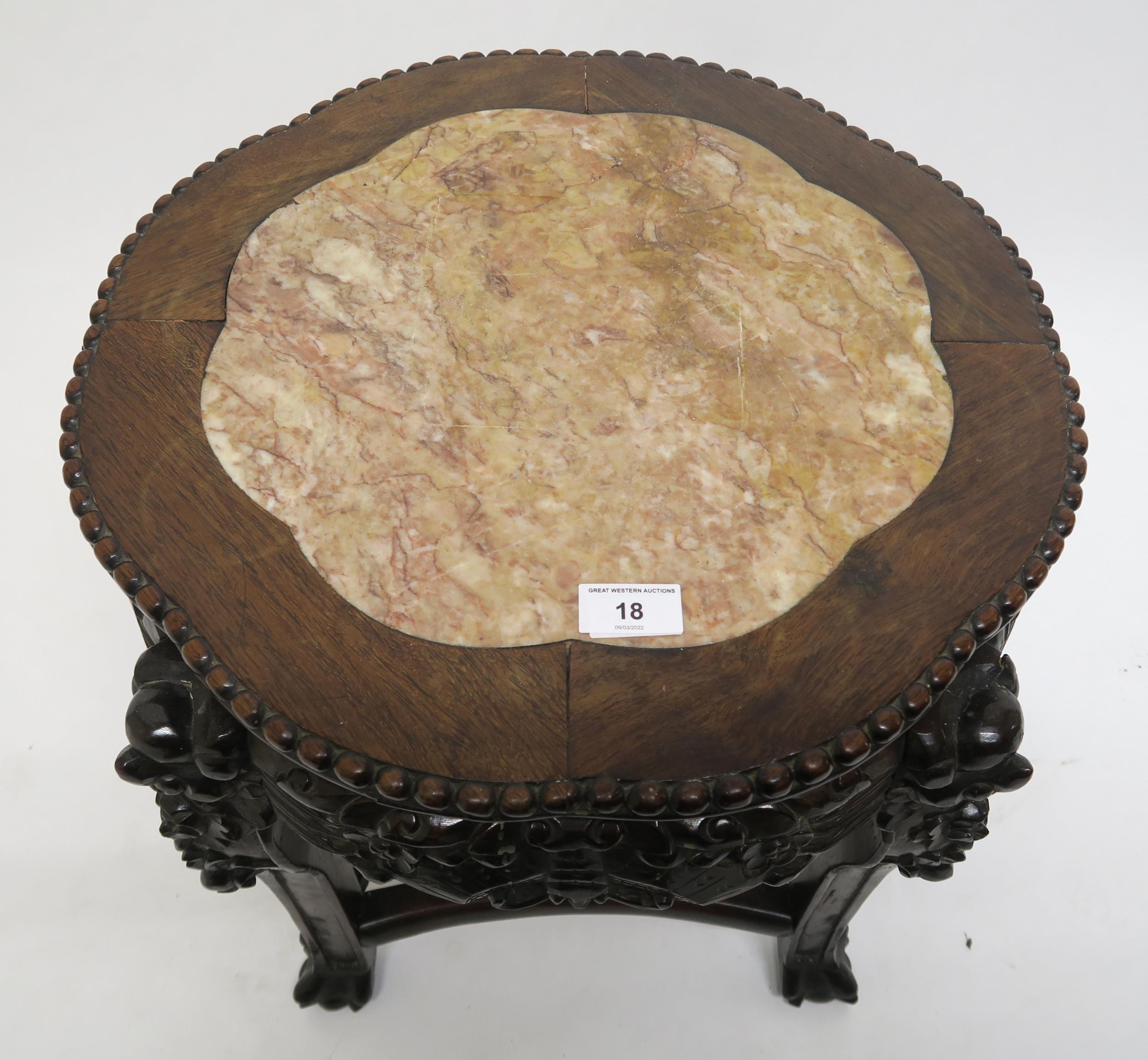 An Oriental hardwood marble top occasional table Condition Report:Available upon request - Image 2 of 3