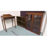 A Victorian mahogany glazed bookcase, an oak open bookcase and an oak side table (3) Condition