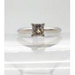 A platinum princess cut diamond ring, set with an estimated approx 0.40ct princess cut, in a four