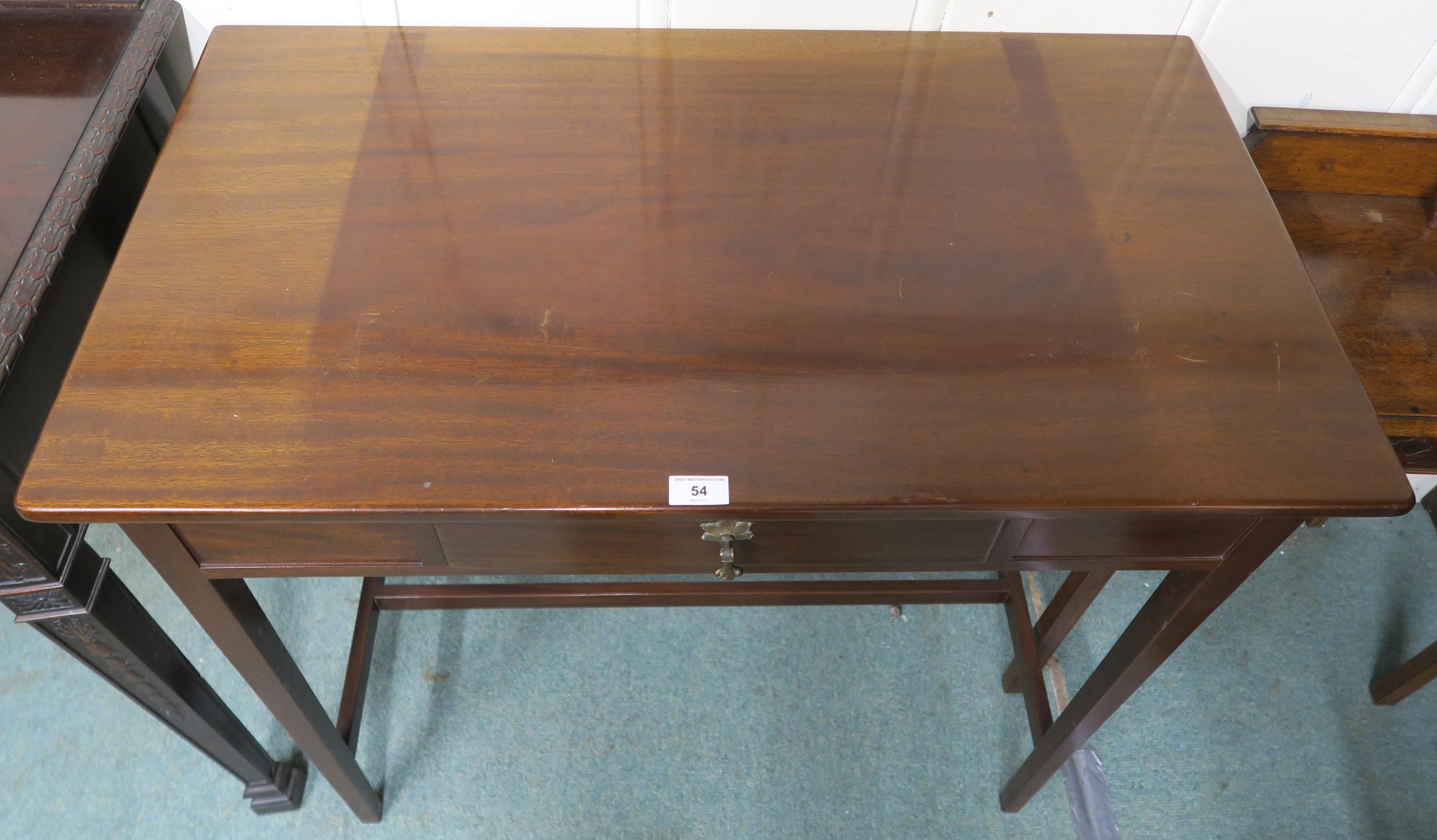 A 20th century mahogany single drawer hall table on stretched supports, 86cm high x 92cm wide x 51cm - Bild 2 aus 3