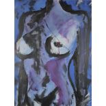 BRITISH CONTEMPORARY  NUDE FIGURE IN PURPLE Acrylic, indistinctly signed lower right, 68 x 50cm, ,