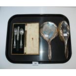 EPNS hand mirror and brush and cased cutlery set Condition Report:Available upon request