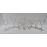 A selection of antique glass including ale glasses with etched decoration, Victorian gin/dram