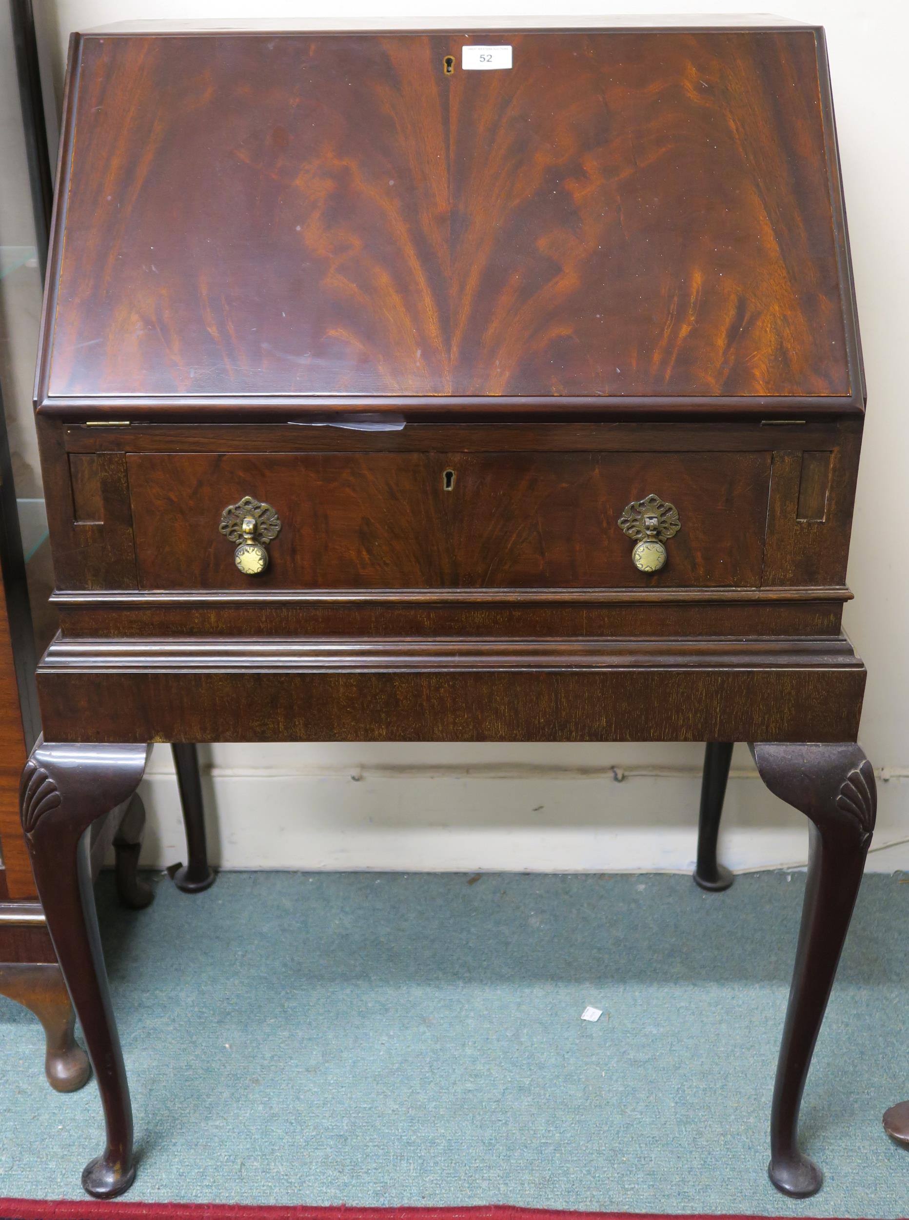 A 20th century mahogany single drawer writing bureau, 100cm high x 68cm wide x 50cm deep Condition