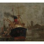 T D SMITH Discharging Cargo, Queens Dock, signed, oil on canvas, 36 x 41cm Condition Report: